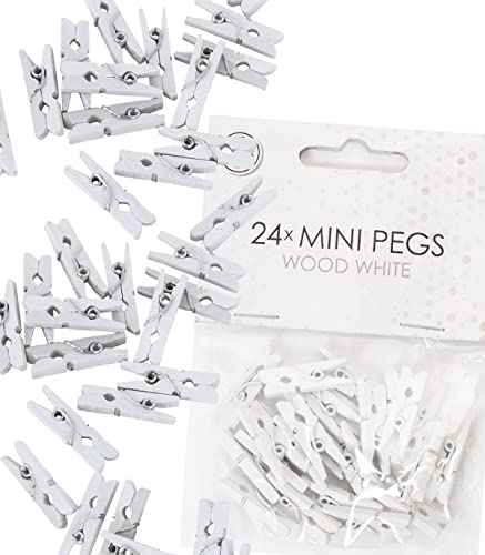 48x Mini Wäscheklammern aus echtem Holz | Größe: 25x10x4mm, mit Metallfeder, für Deko und zum Basteln | Miniklammern Holzklammern Klammer… (Weiß) von Carpeta