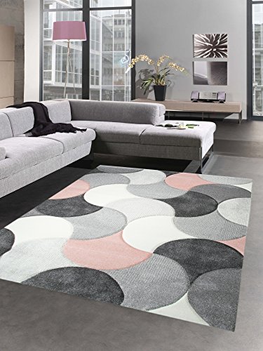 CARPETIA Designer Teppich Wohnzimmerteppich Kurzflor Tropfen rosa grau Größe 80 x 300 cm von CARPETIA