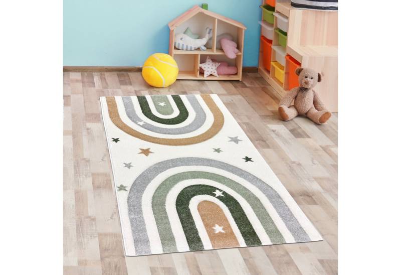 Carpetia Kinderteppich Moderner Teppich Pastellfarben weich mit Regenbogendesign in Creme, rechteckig, Höhe: 10 mm von Carpetia