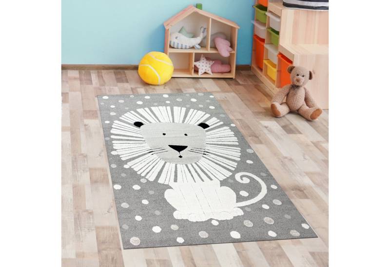 Carpetia Kinderteppich Teppich Löwe Kinderzimmerteppich Spielezimmer 3D-Effekt Grau, rechteckig, Höhe: 14 mm von Carpetia