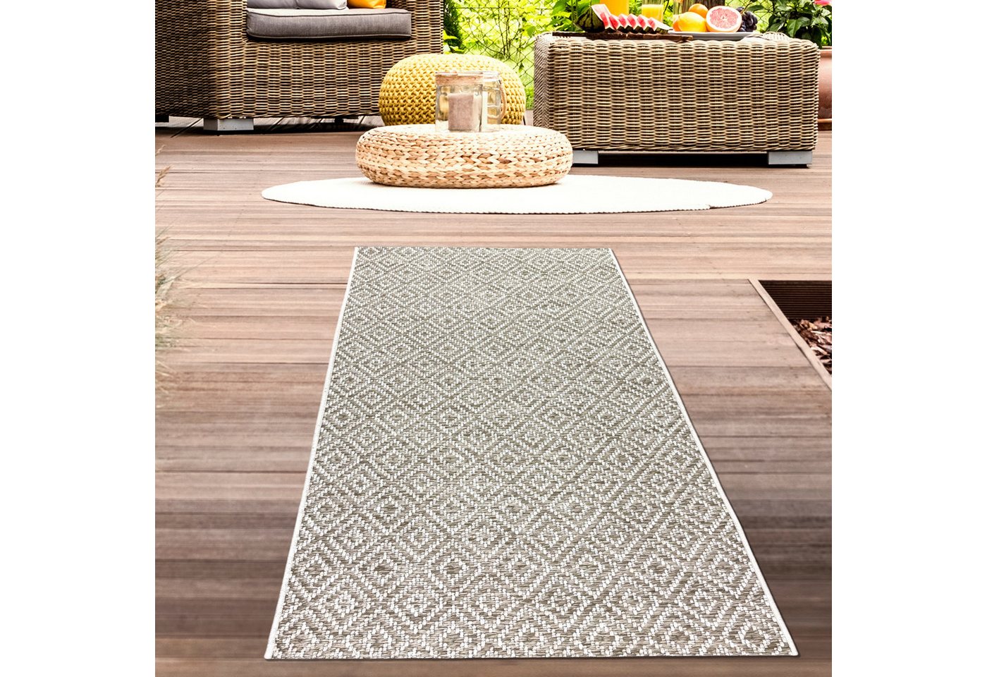 Carpetia Outdoorteppich Außenteppich Balkon wetterbeständig im Rautendesign in beige, rechteckig von Carpetia