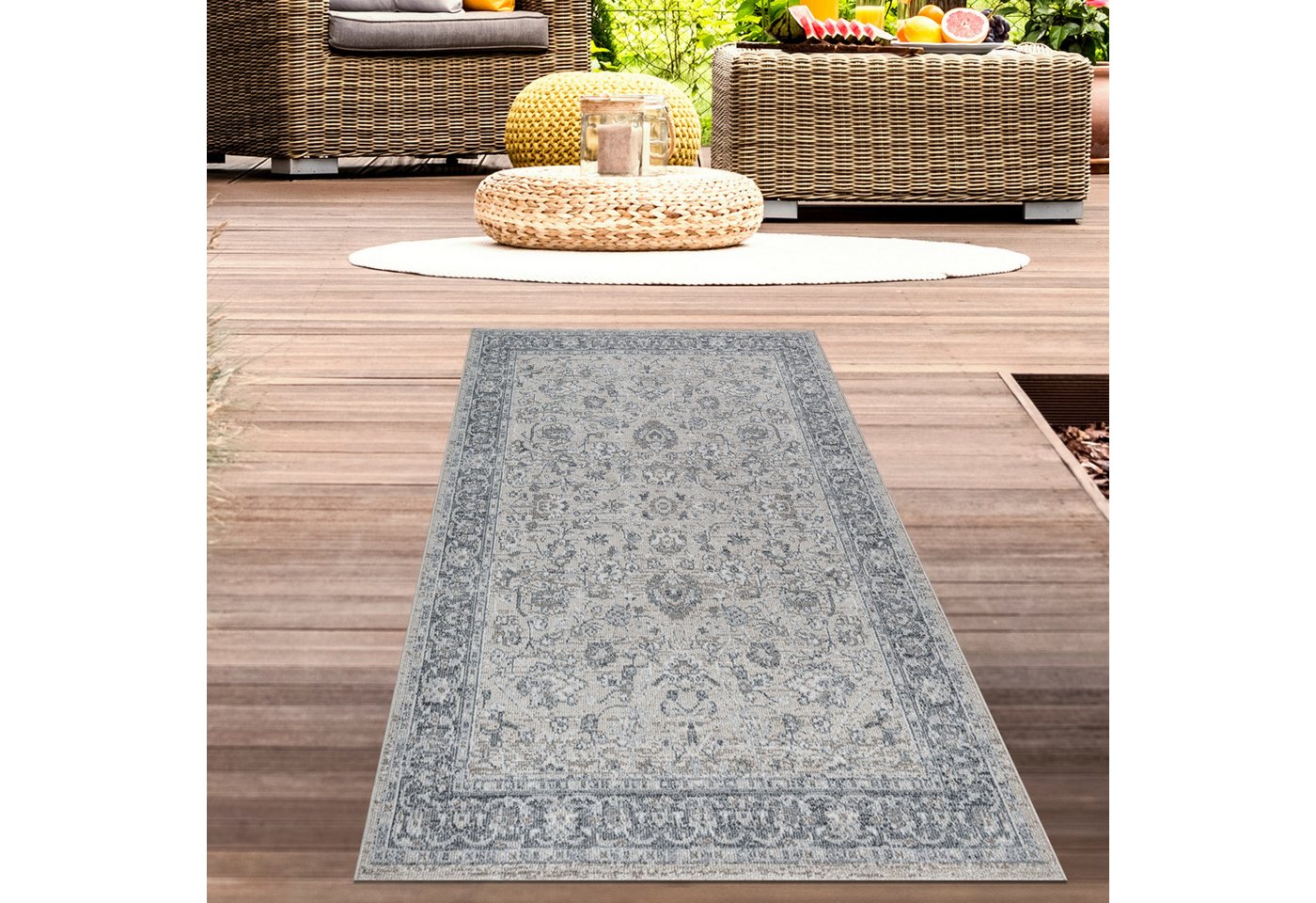 Carpetia Outdoorteppich Design-Teppich Vintage Ornamentmuster für Innen und Außen grau, rechteckig Carpetia Outdoorteppich Design-Teppich Vintage Ornamentmuster für Innen und Außen grau, rechteckig von Carpetia