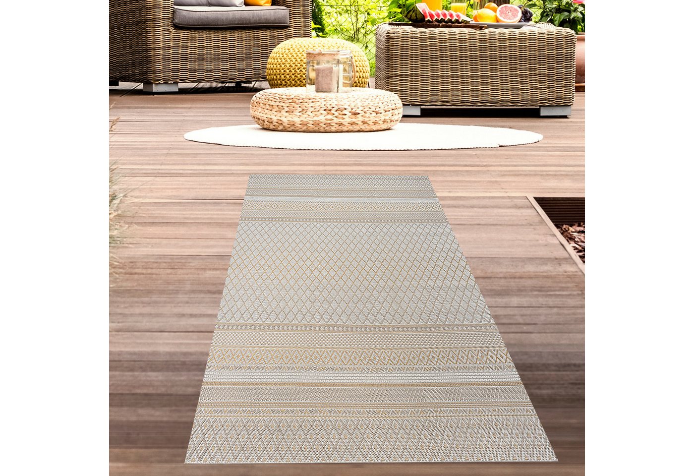 Carpetia Outdoorteppich In- & Outdoorteppich Modernes Rauten-Muster in Beige-Gelb, rechteckig von Carpetia