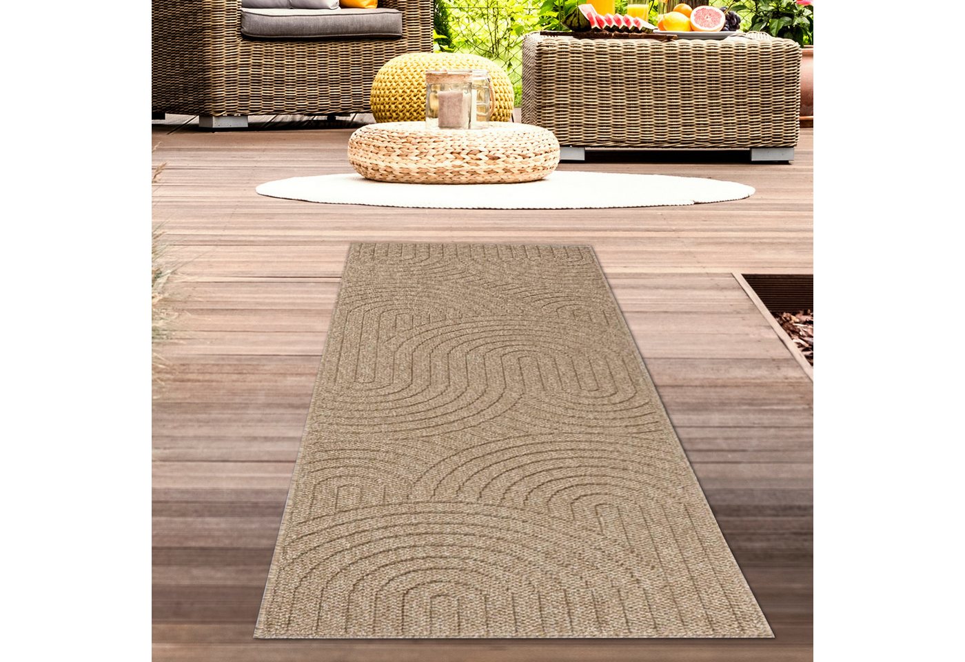 Carpetia Outdoorteppich Teppich In- und Outdoor mit Kreislinien-Muster in Beige, rechteckig Carpetia Outdoorteppich Teppich In- und Outdoor mit Kreislinien-Muster in Beige, rechteckig von Carpetia