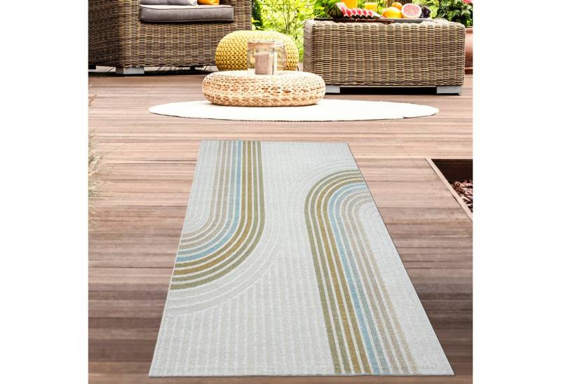 Carpetia Outdoorteppich Vielseitiger In- & Outdoor Teppich in Creme mit Linienmuster in bunt, rechteckig von Carpetia