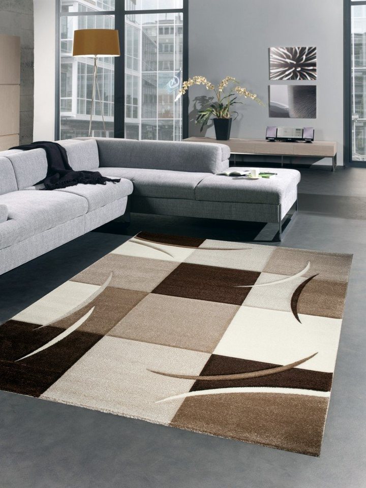 Carpetia Teppich Designer Teppich Wohnzimmerteppich braun beige creme mocca, rechteckig, Höhe: 13 mm Carpetia Teppich Designer Teppich Wohnzimmerteppich braun beige creme mocca, rechteckig, Höhe: 13 mm von Carpetia