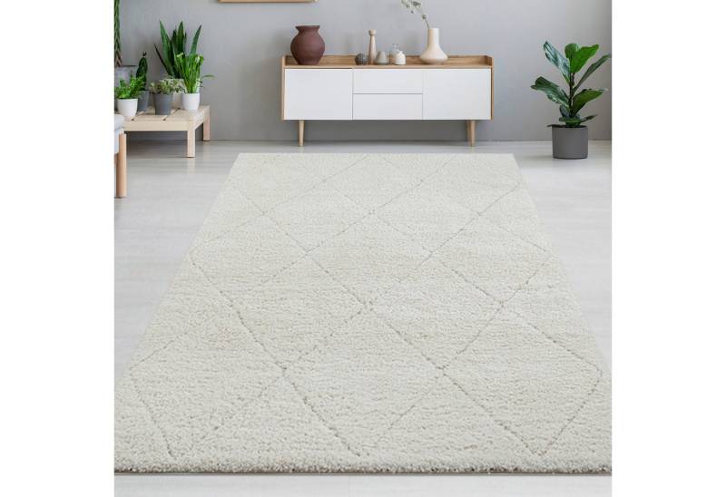 Carpetia Teppich Hochflor Teppich creme mit Rautenmuster weich modern, rechteckig Carpetia Teppich Hochflor Teppich creme mit Rautenmuster weich modern, rechteckig von Carpetia