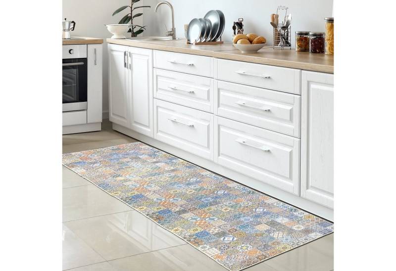 Carpetia Teppich Küchenläufer Teppich bunt waschbar mit Fliesenmuster, rechteckig, Höhe: 5 mm von Carpetia