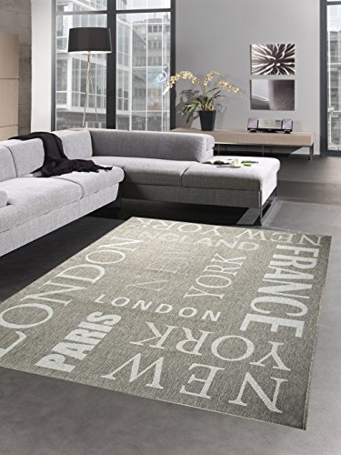 CARPETIA Teppich Sisal Optik Küchenläufer City New York London Paris grau Weiss Größe 80x200 cm von CARPETIA