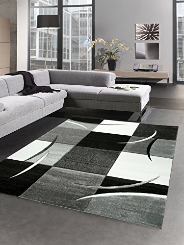 CARPETIA Designer Teppich Wohnzimmerteppich karo grau Creme schwarz Größe 60x110 cm von CARPETIA