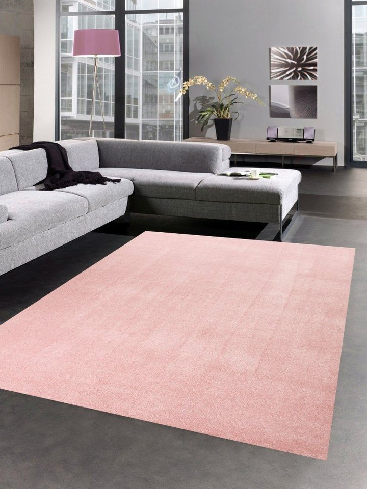 Hochflor-Teppich Moderner Teppich Wohnzimmerteppich uni einfarbig rosa, Carpetia, rechteckig, Höhe: 17 mm von Carpetia