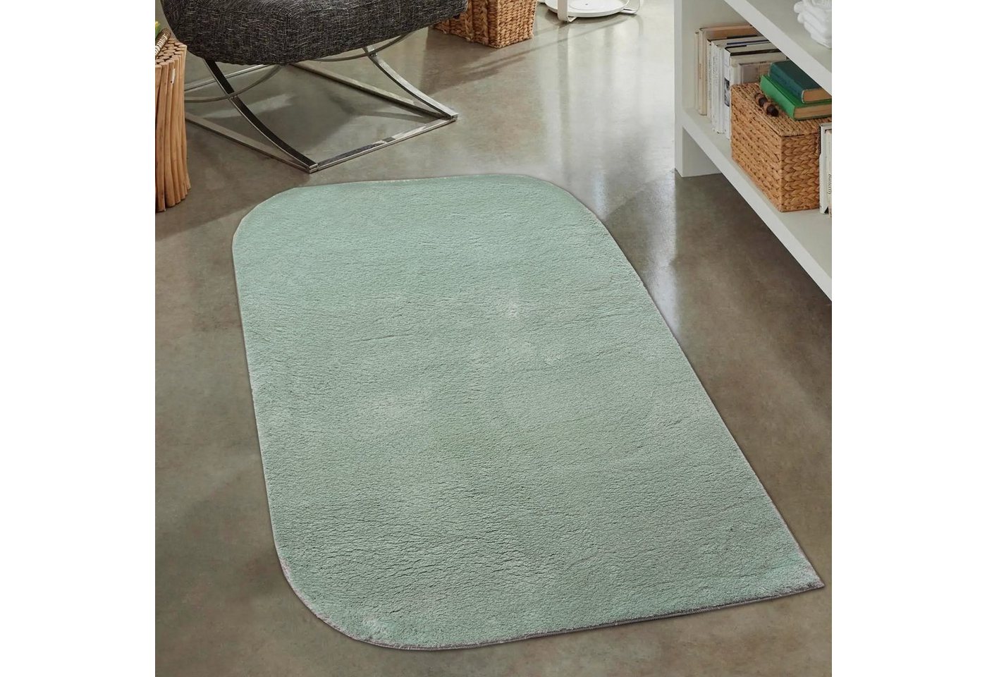 Hochflor-Teppich Designer Teppich mit abgerundeten Ecken, waschbar, grün, Carpetia, rechteckig, Höhe: 16 mm von Carpetia