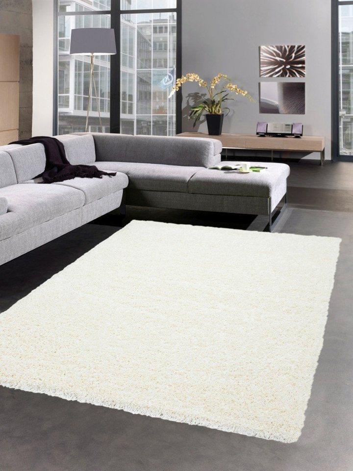 Hochflor-Teppich Shaggy Teppich Hochflor Teppich creme uni, Carpetia, rechteckig, Höhe: 30 mm von Carpetia