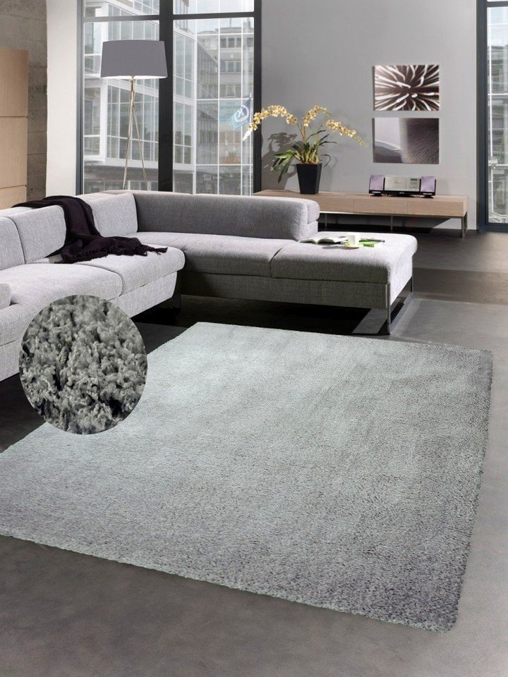 Hochflor-Teppich Shaggy soft Teppich Hochflorteppich weich Bettvorleger uni grau, Carpetia, rechteckig, Höhe: 40 mm von Carpetia