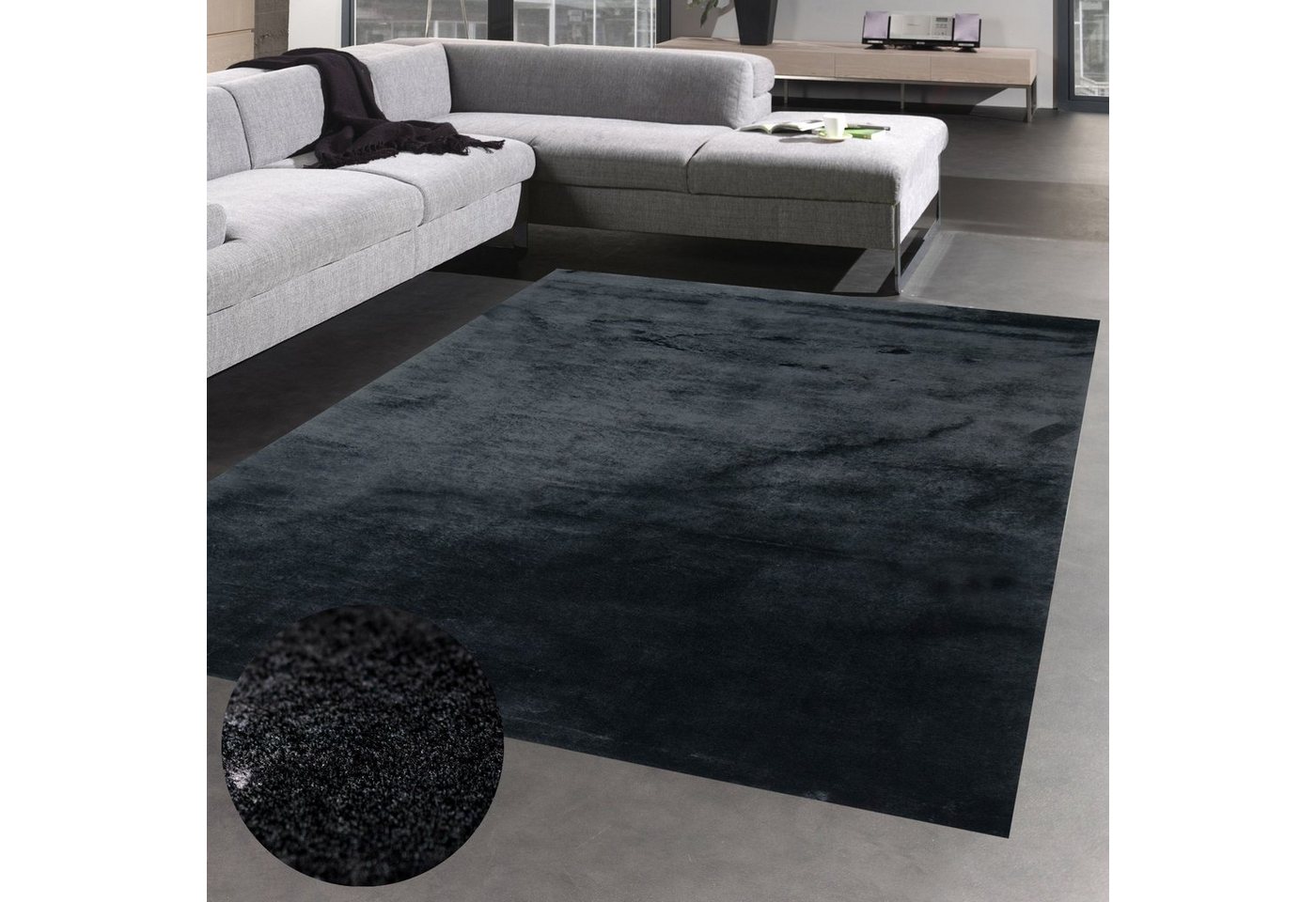 Hochflor-Teppich Teppich Shaggy Hochflorteppich waschbar rutschfest schwarz, Carpetia, rechteckig, Höhe: 18 mm von Carpetia