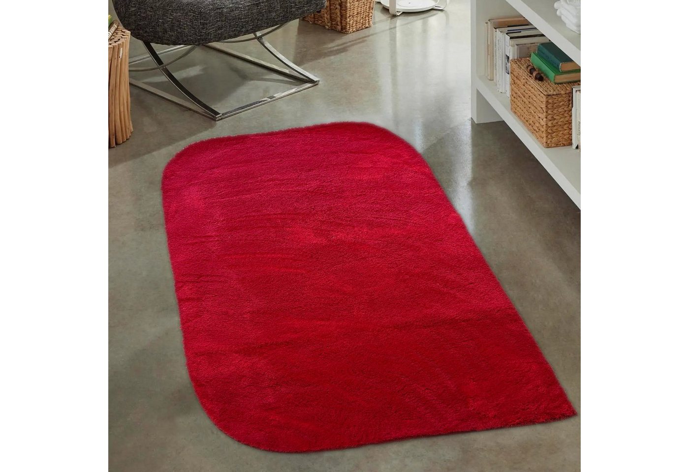 Hochflor-Teppich Wohnzimmer Teppich mit abgerundeten Ecken, waschbar, in rot, Carpetia, rechteckig, Höhe: 16 mm von Carpetia