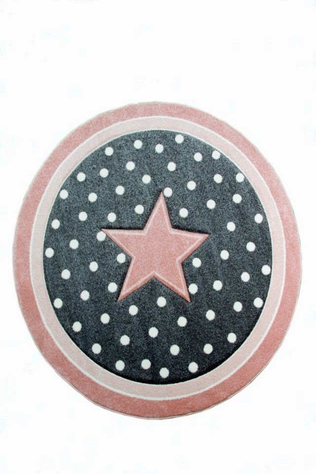 Kinderteppich Kinderteppich Spielteppich Babyteppich Mädchen runder Teppich mit Stern rosa creme grau, Carpetia, rund, Höhe: 13 mm von Carpetia