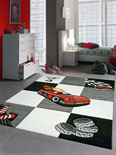 CARPETIA Kinderteppich Spielteppich Jungen Kinderzimmerteppich Auto Rennwagen rot schwarz Größe 200 x 290 cm von CARPETIA