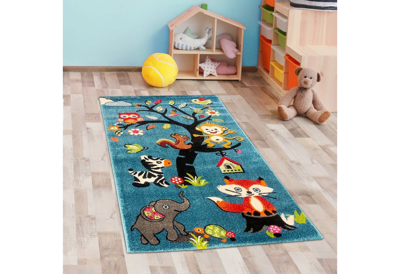 Carpetia Kinderteppich Teppich mit vielen Tiermotiven, in blau, Kinderfreundlich, rechteckig Carpetia Kinderteppich Teppich mit vielen Tiermotiven, in blau, Kinderfreundlich, rechteckig von Carpetia