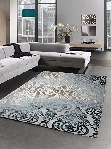 Carpetia Moderner Teppich Wohnzimmerteppich Barock Ornamente grau Creme türkis Größe 80x150 cm von CARPETIA