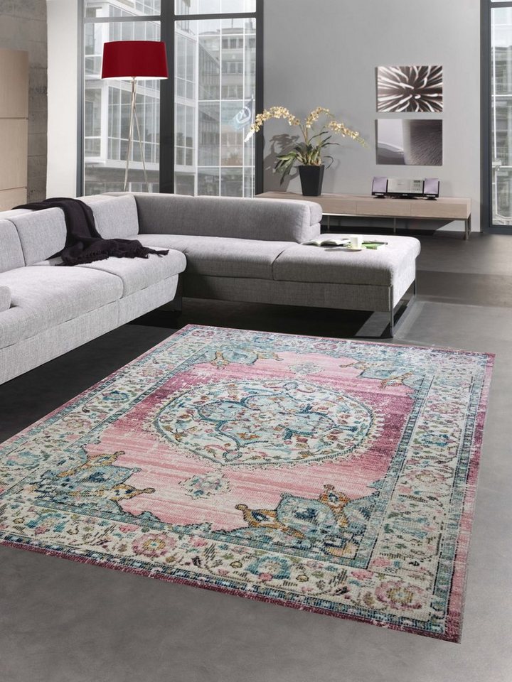 Outdoorteppich Teppich Outdoor Orientteppich Wohnzimmerteppich Ornamente in rosa, Carpetia, rechteckig, Höhe: 4 mm von Carpetia