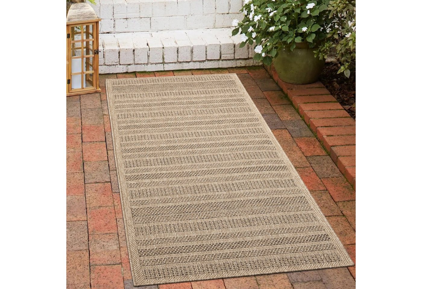 Outdoorteppich Wetterfester In- und Outdoor Teppich - gestreift - beige-braun, Carpetia, rechteckig, Höhe: 5 mm von Carpetia
