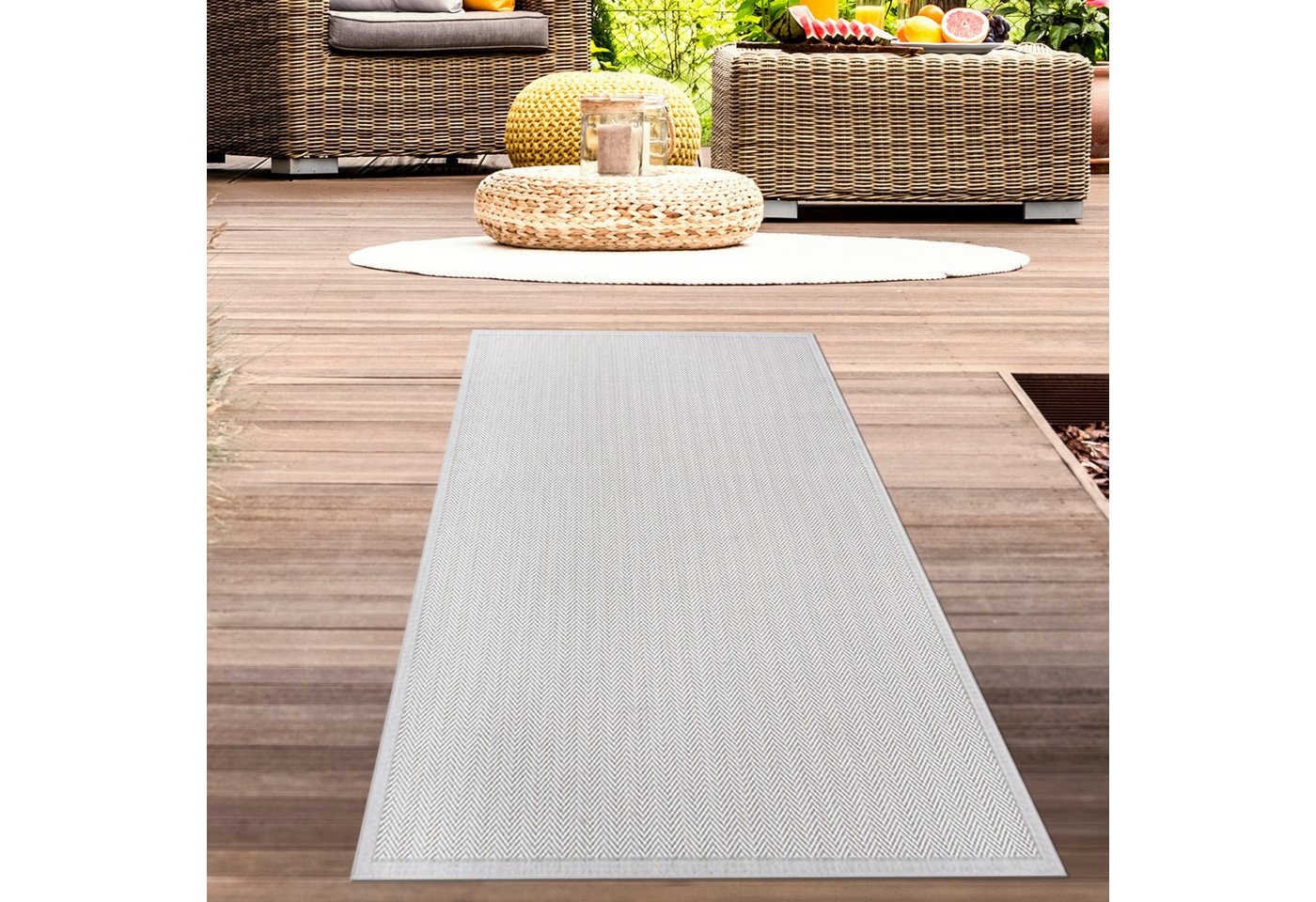 Carpetia Outdoorteppich Wetterfester In-Outdoor-Teppich in modernem Creme-Grau-Design., rechteckig von Carpetia