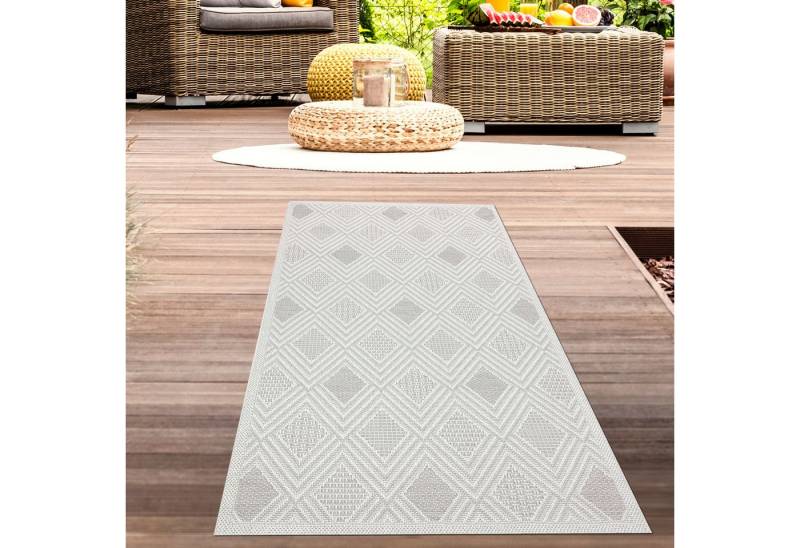 Carpetia Outdoorteppich In- und Outdoorteppich Terasse Wohnzimmerteppich Rautenmuster Creme, rechteckig, Höhe: 5 mm von Carpetia