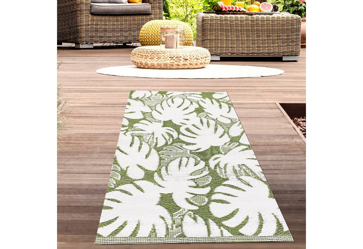 Carpetia Outdoorteppich Recyclebarer wasserfester Outdoor-Teppich in grün creme, rechteckig von Carpetia