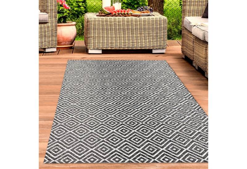 Carpetia Outdoorteppich Stilvoller Outdoor-Teppich mit klassischem Rautenmuster in schwarz, rechteckig von Carpetia