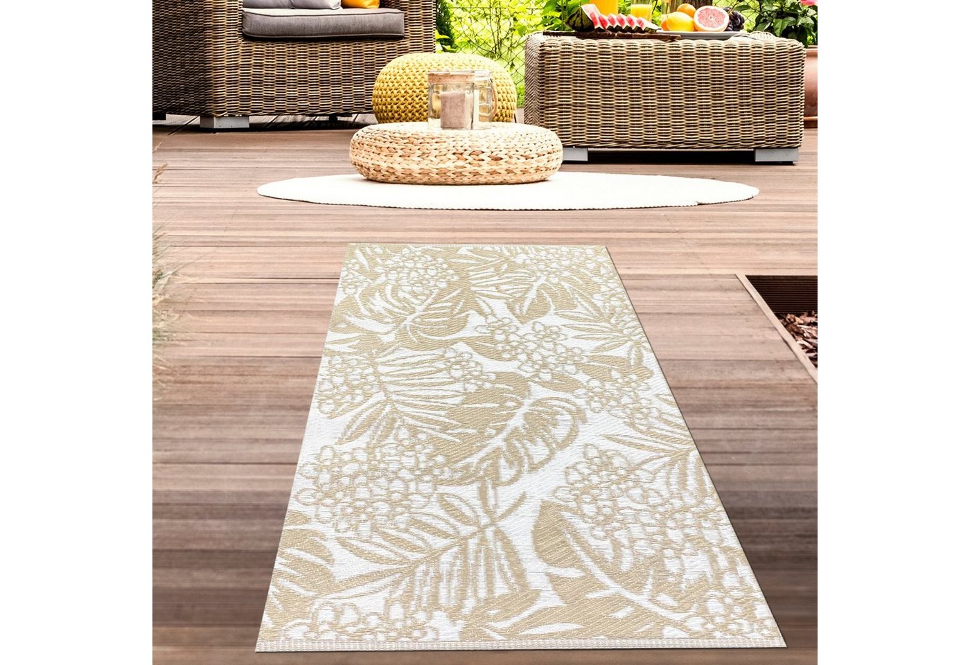 Outdoorteppich Tropisch exotischer Teppich In- Outdoor in beige, Carpetia, rechteckig von Carpetia