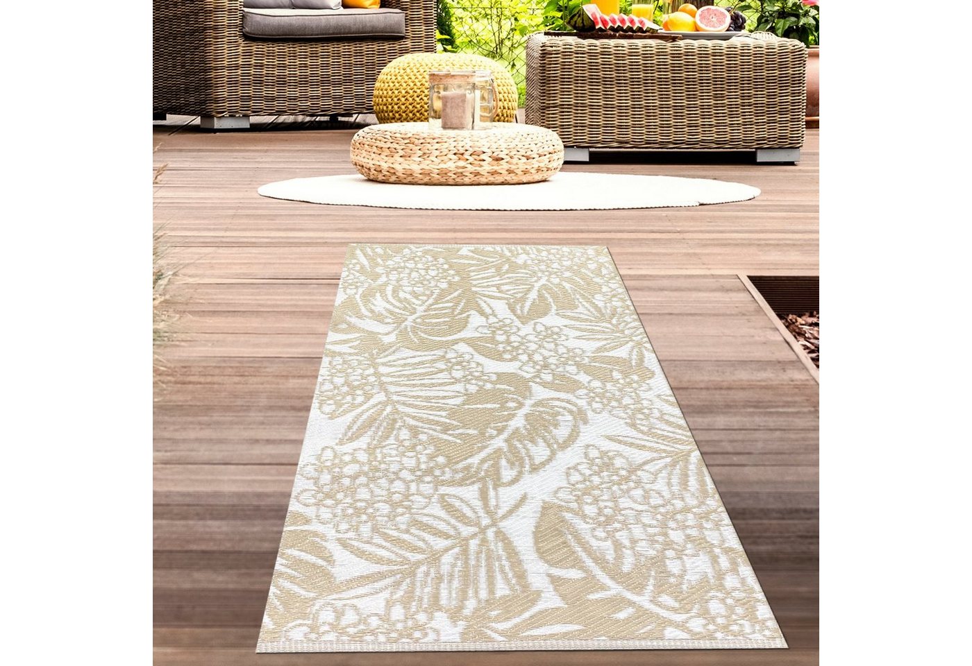 Carpetia Outdoorteppich Tropisch exotischer Teppich In- Outdoor in beige, rechteckig von Carpetia