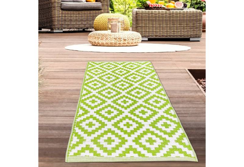 Carpetia Outdoorteppich Vielseitiger Ethno Outdoor-Teppich in grün weiß, rechteckig von Carpetia