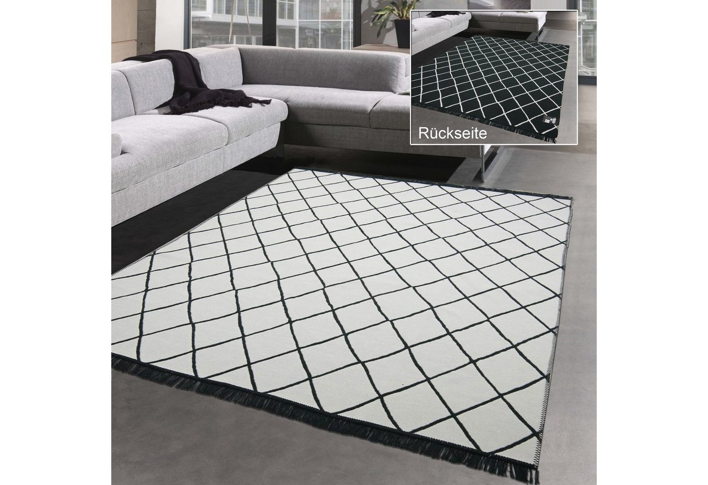 Outdoorteppich Wendeteppich für In- & Outdoor mit Rautendesign, Carpetia, rechteckig, Höhe: 5 mm von Carpetia