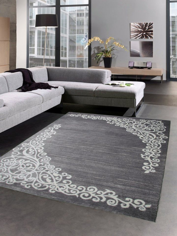Teppich Designer Teppich Wohnzimmerteppich Ornamente Glitzer creme grau creme, Carpetia, rechteckig, Höhe: 11 mm von Carpetia
