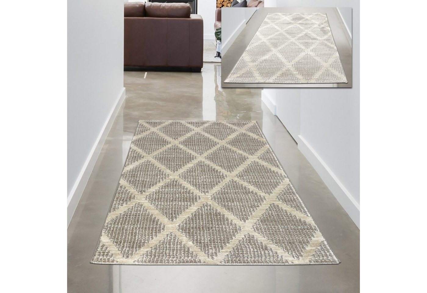 Teppich Schlafzimmer Teppich – schlichtes Rautenmuster – in creme, Carpetia, rechteckig, Höhe: 12 mm von Carpetia