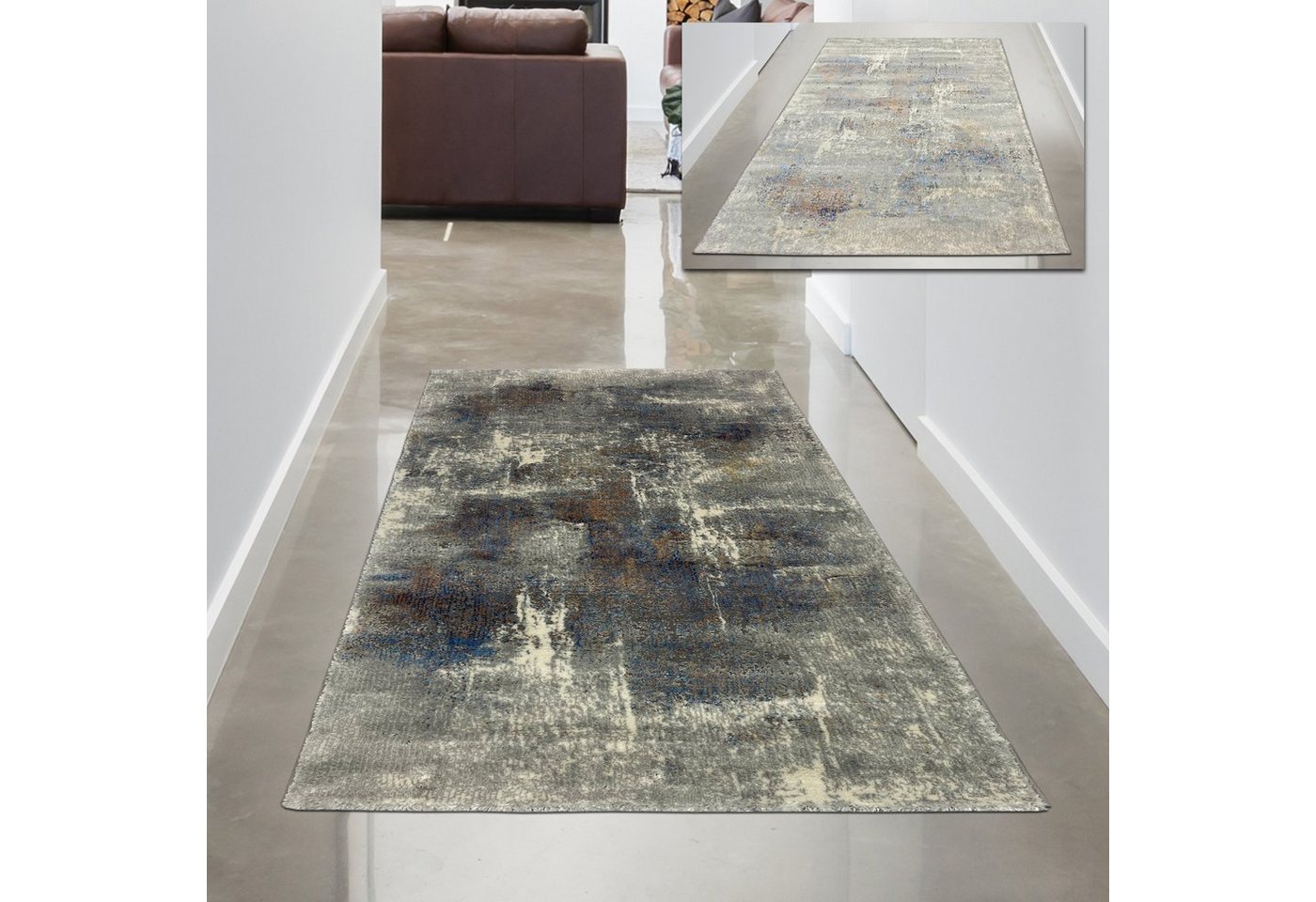 Teppich Wohnzimmerteppich – abstraktes Muster – mehrfarbig grau blau, Carpetia, rechteckig, Höhe: 12 mm von Carpetia