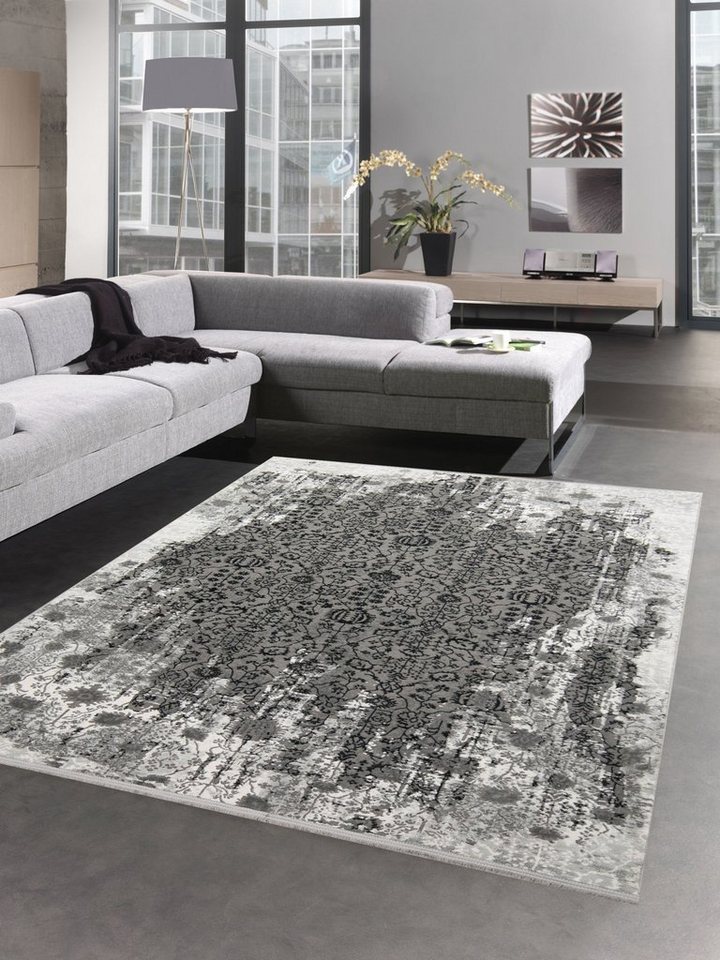 Teppich Teppich Vintage Wohnzimmerteppich Orient & Designerteppich Ornamente in grau, Carpetia, rechteckig, Höhe: 13 mm von Carpetia