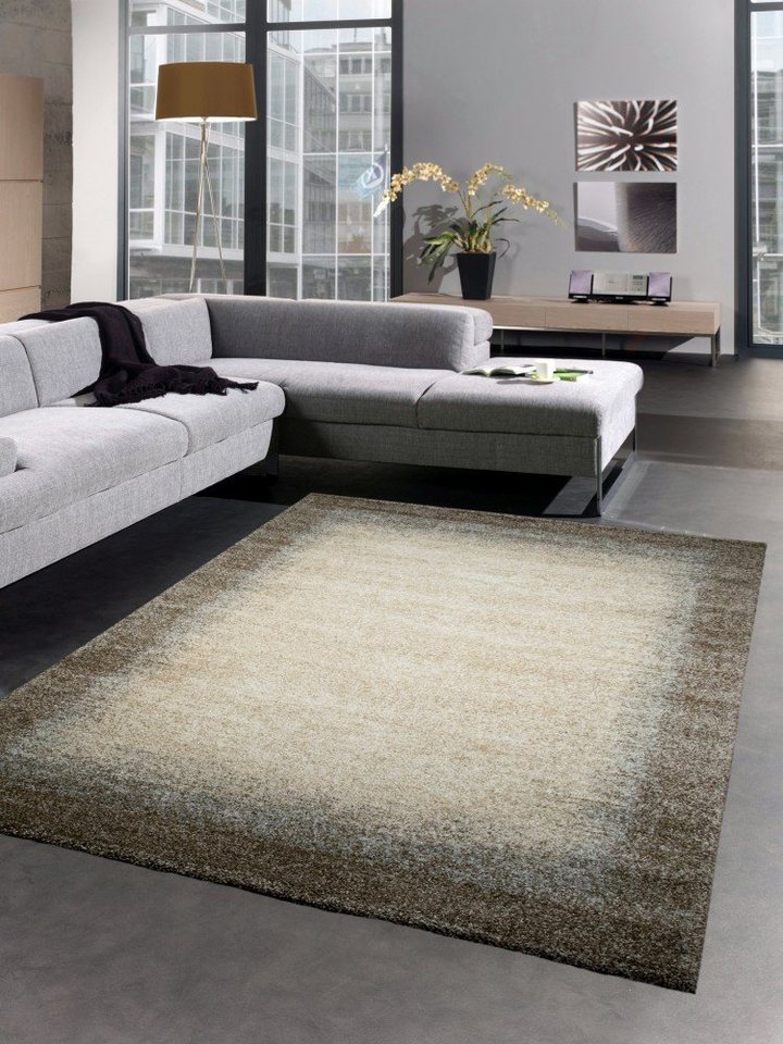 Teppich Designer Teppich Wohnzimmerteppich Kurzflor Teppich mit Bordüre braun beige creme, Carpetia, rechteckig, Höhe: 18 mm von Carpetia