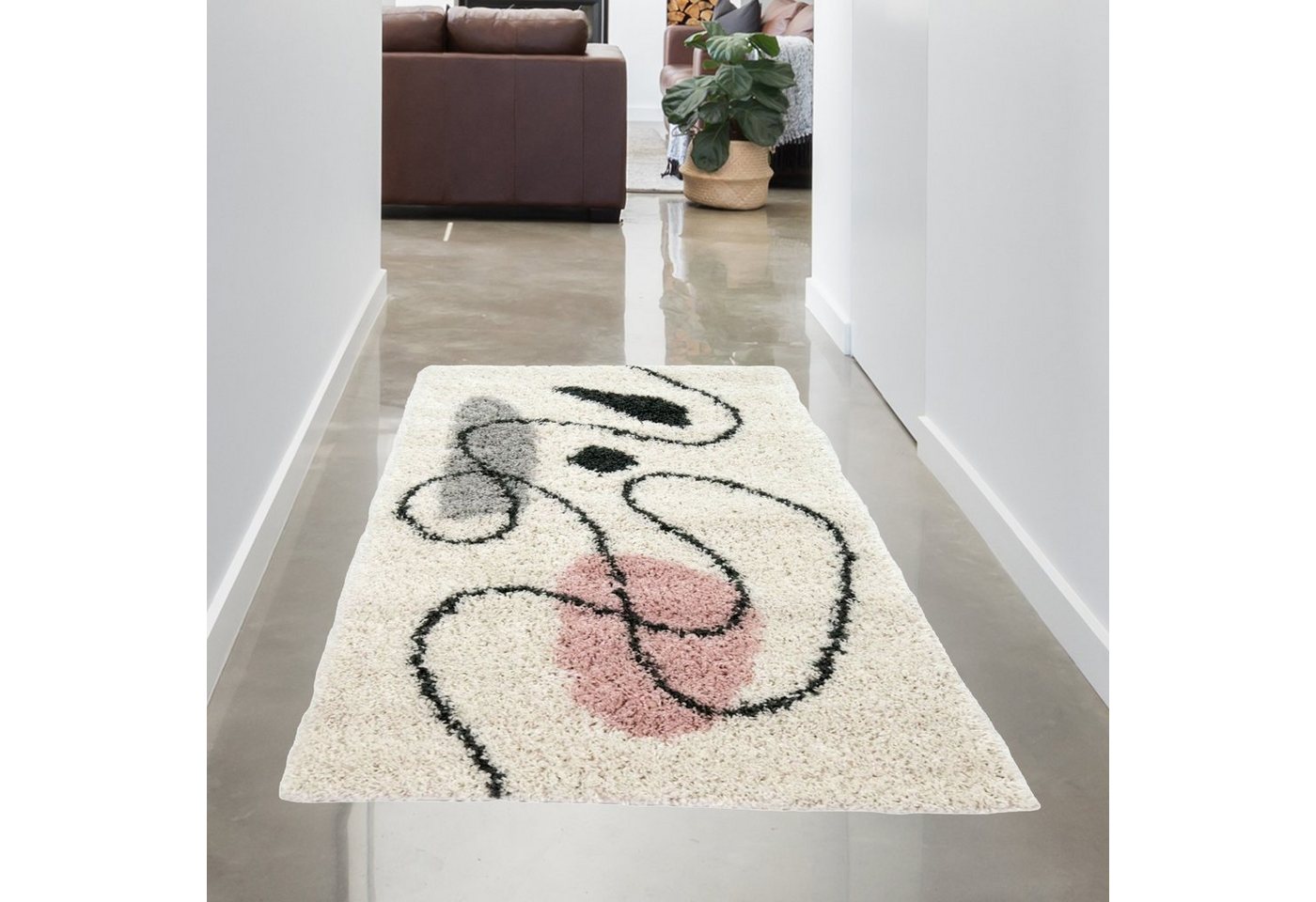 Teppich Moderner Designerteppich mit abstrakten Mustern, creme rosa, Carpetia, rechteckig, Höhe: 30 mm von Carpetia