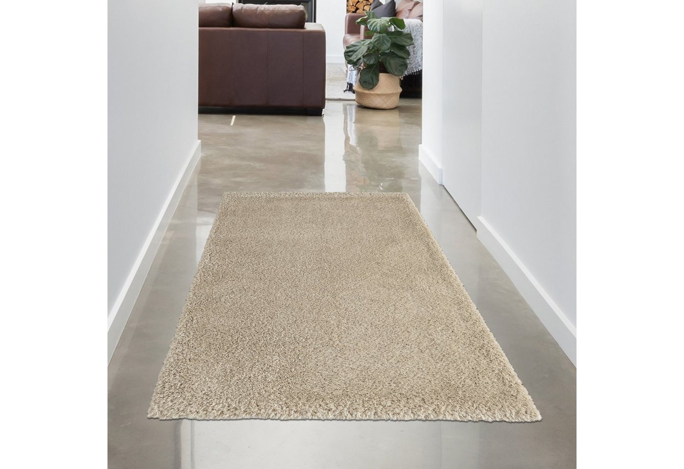 Teppich Flauschig-warmer Recycling Teppich Gästezimmer in beige, Carpetia, rechteckig, Höhe: 50 mm von Carpetia