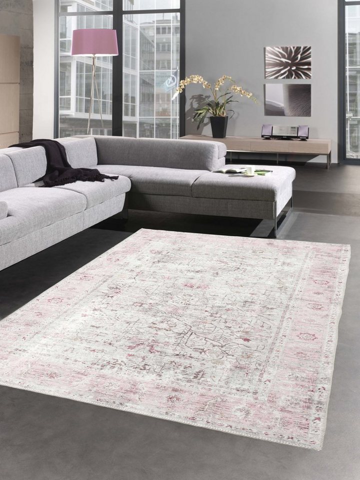 Teppich Modern klassischer Teppich mit schönen Blumen & Pflanzenverzierungen in pink creme, Carpetia, rechteckig, Höhe: 7 mm von Carpetia