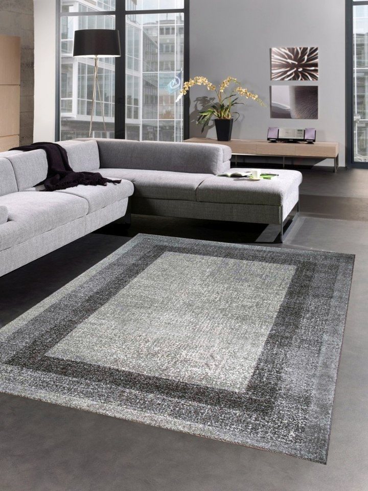 Teppich Moderner Teppich Kurzflor Wohnzimmerteppich grau, Carpetia, rechteckig, Höhe: 9 mm von Carpetia