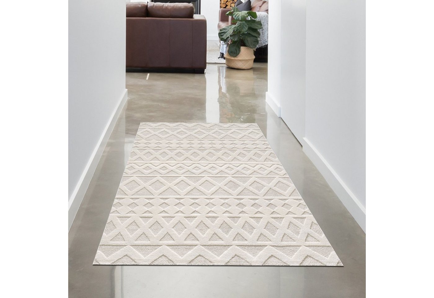 Teppich Teppich mit Skandivanischem Rautenmuster in Creme, Carpetia, rechteckig, Höhe: 14 mm von Carpetia