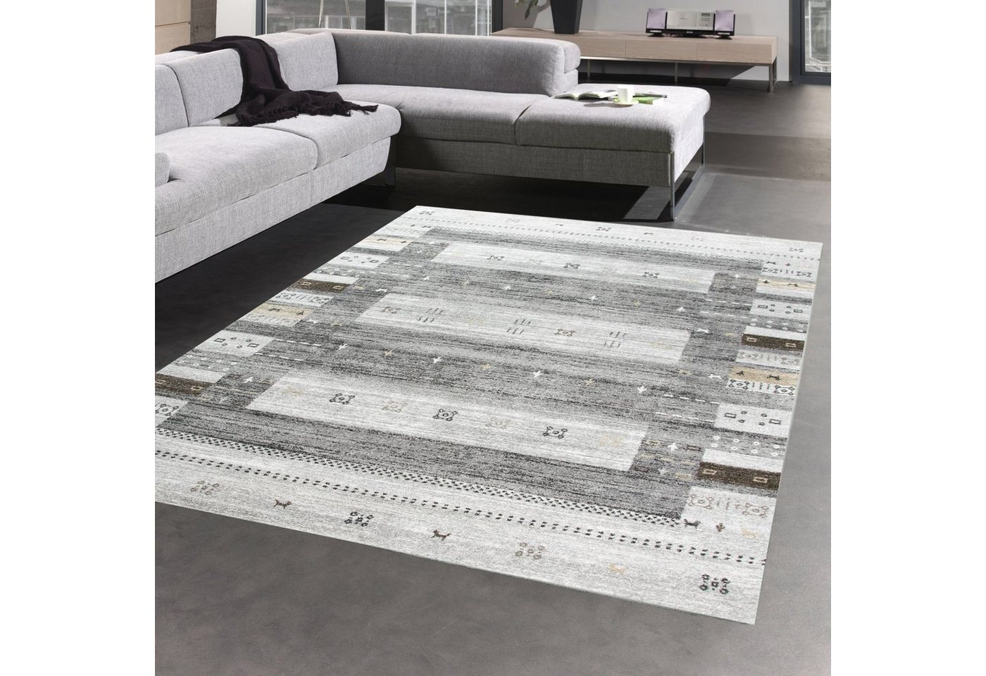 Teppich Orientteppich Design Kelim mit Ornamenten in Grau, Carpetia, rechteckig von Carpetia