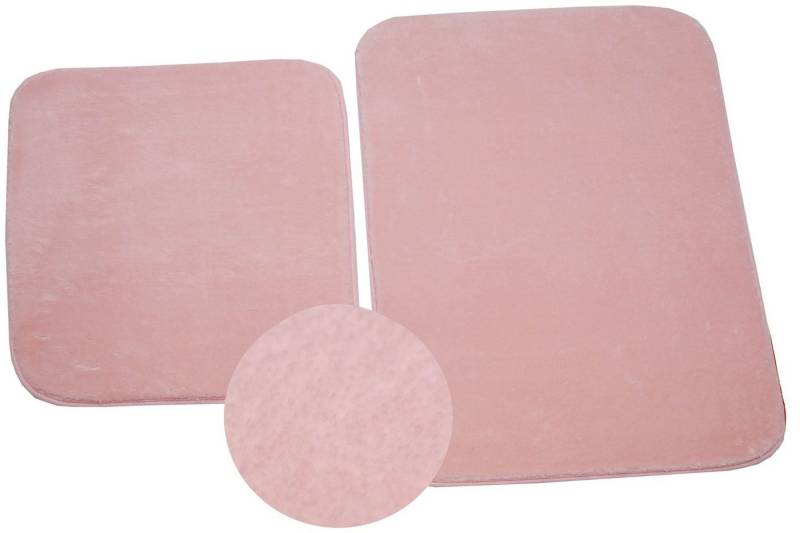 Teppich Badematte Badgarnitur Set 2-teilig waschbar rutschfest in rosa, Carpetia, rechteckig, Höhe: 18 mm von Carpetia