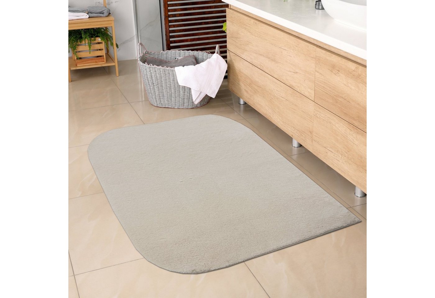 Carpetia Teppich Badezimmer Teppich mit abgerundeten Ecken, waschbar, in beige, rechteckig, Höhe: 16 mm Carpetia Teppich Badezimmer Teppich mit abgerundeten Ecken, waschbar, in beige, rechteckig, Höhe: 16 mm von Carpetia
