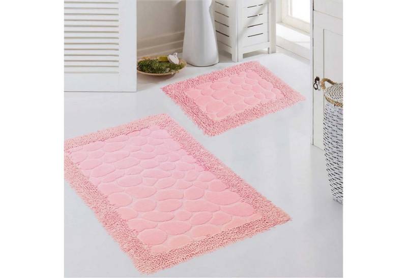 Carpetia Teppich Badezimmerteppich Set 2-teilig Steinoptik rutschfest waschbar – pink, rechteckig, Höhe: 13 mm von Carpetia
