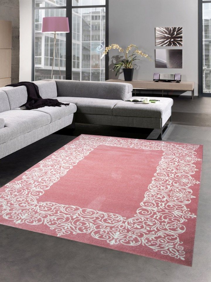 Carpetia Teppich Designer Teppich Wohnzimmerteppich Kurzflor Ornamente rosa creme, rechteckig, Höhe: 13 mm Carpetia Teppich Designer Teppich Wohnzimmerteppich Kurzflor Ornamente rosa creme, rechteckig, Höhe: 13 mm von Carpetia