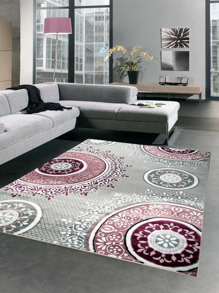 Teppich Designer Teppich Wohnzimmerteppich Ornamente barock pink lila grau, Carpetia, rechteckig, Höhe: 11 mm von Carpetia
